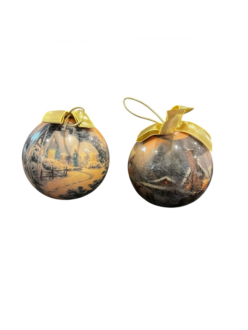 Vintage Thomas kinkade Christmas ball ornaments lot of 2